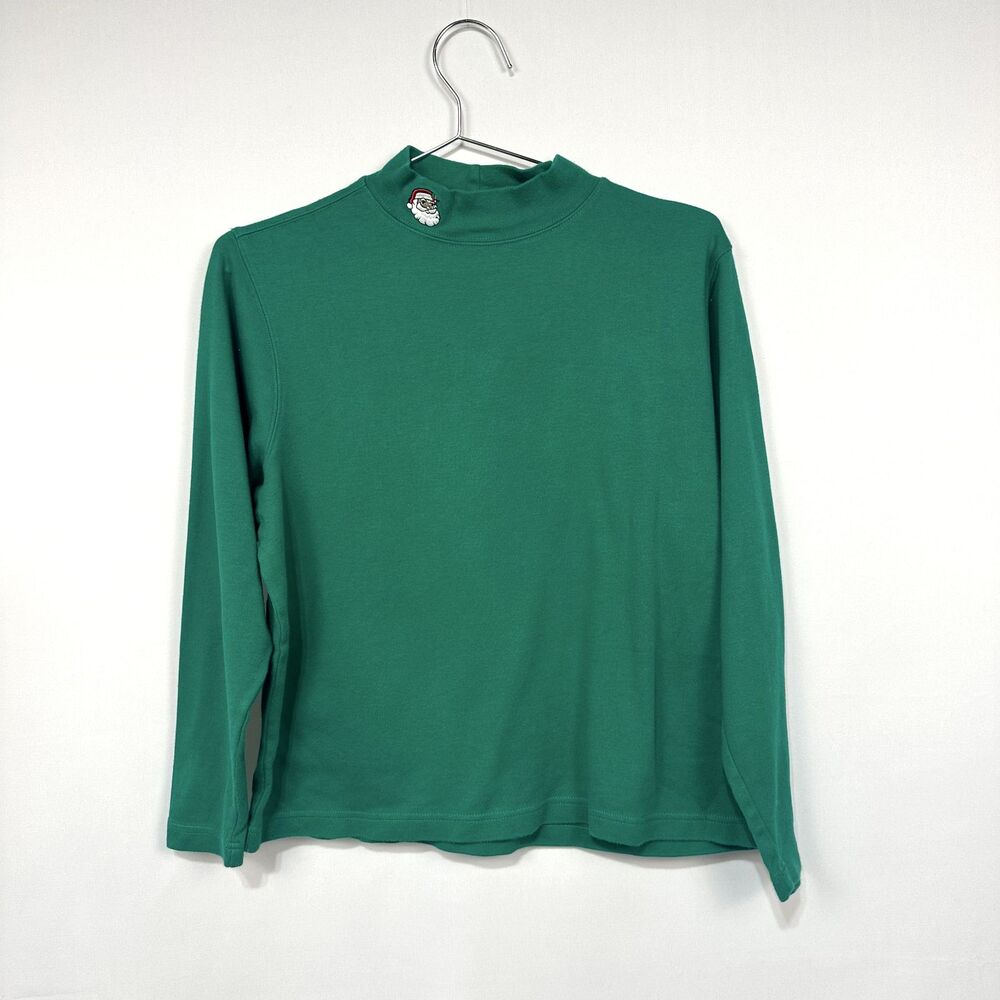 Christmas Holiday Green Mock Neck LS Shirt Embroidered Santa Westbound PM